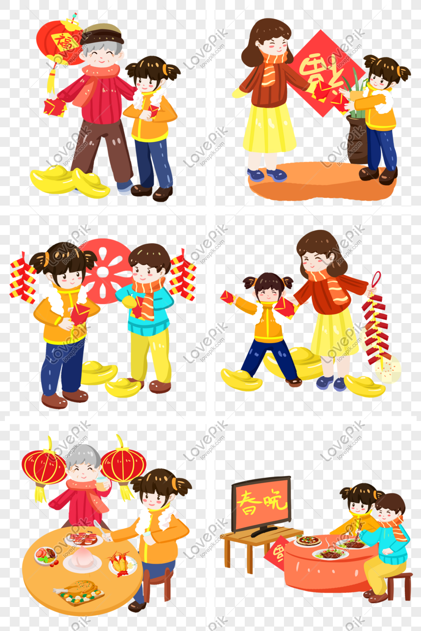 Traditional Custom Red Envelope Eating New Year Hand Drawn Illus PNG ...