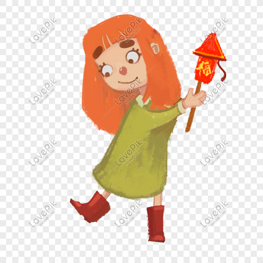 Girl Illustration With A Firecracker Png PNG White Transparent And ...