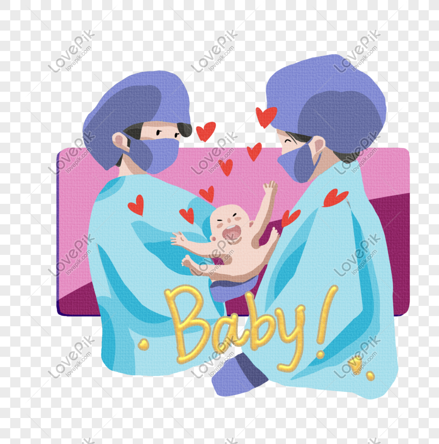 Ilustrasi Bayi Baru Lahir Yang Ditarik Tangan Medis Kartun PNG grafik