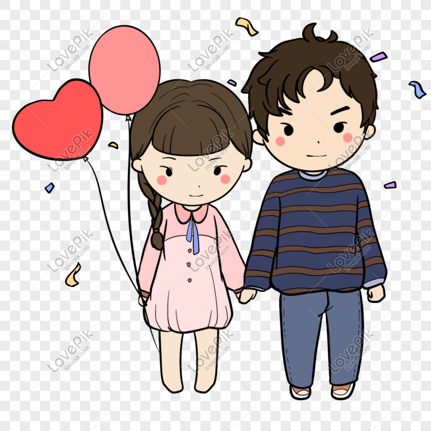 Romantic Valentine Love Balloon Boy Girl Holding Hand Drawn Illu Png Image Psd File Free Download Lovepik