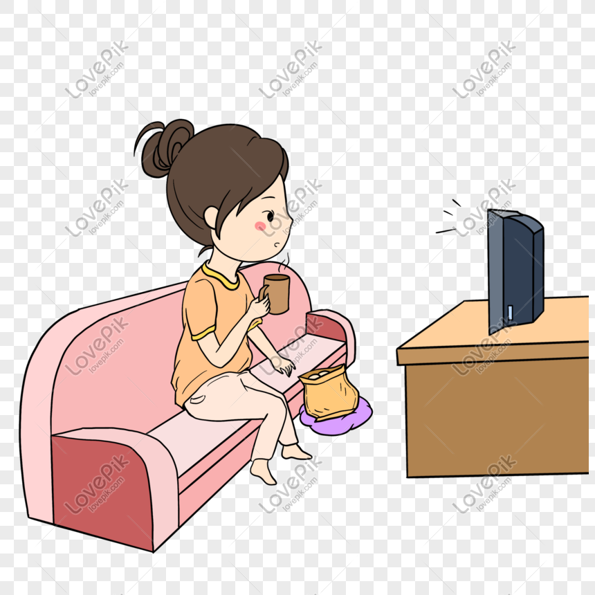 Girl Hand Drawing Illustration Of A House Watching Tv At Home Png Image And Psd File For Free Download - Lovepik 611634022