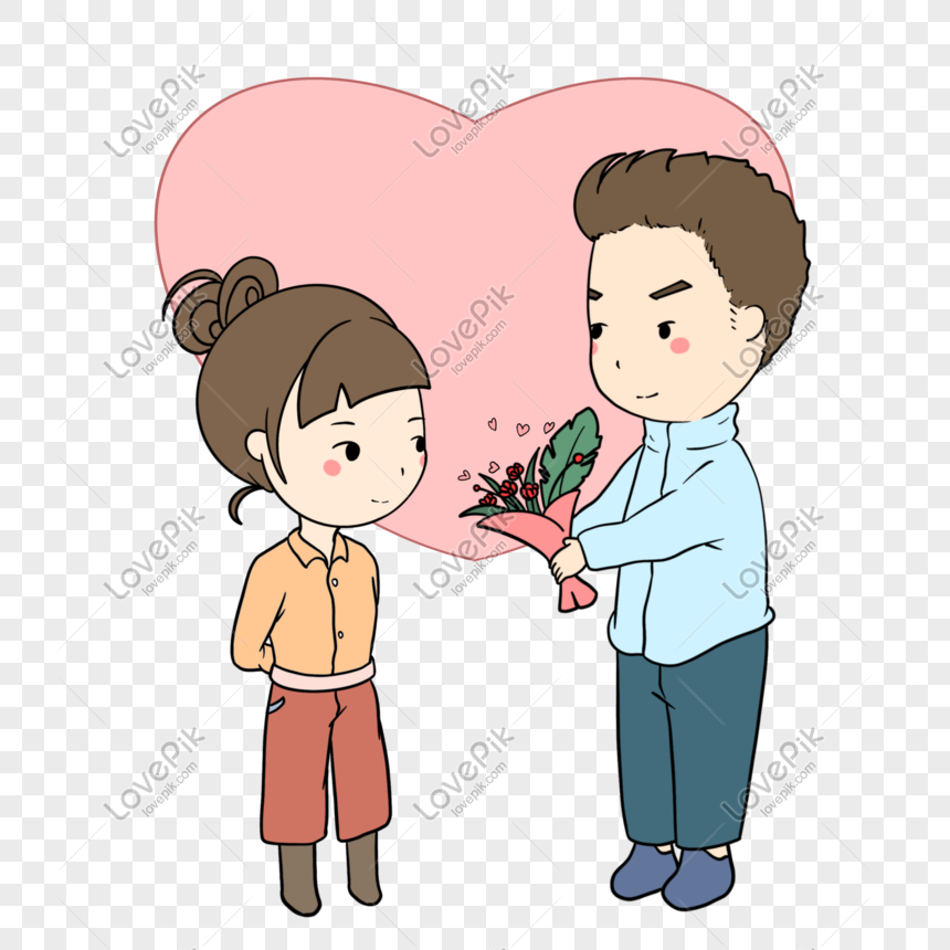 Anak Lelaki Valentine Romantis Memberikan Bunga Gambar