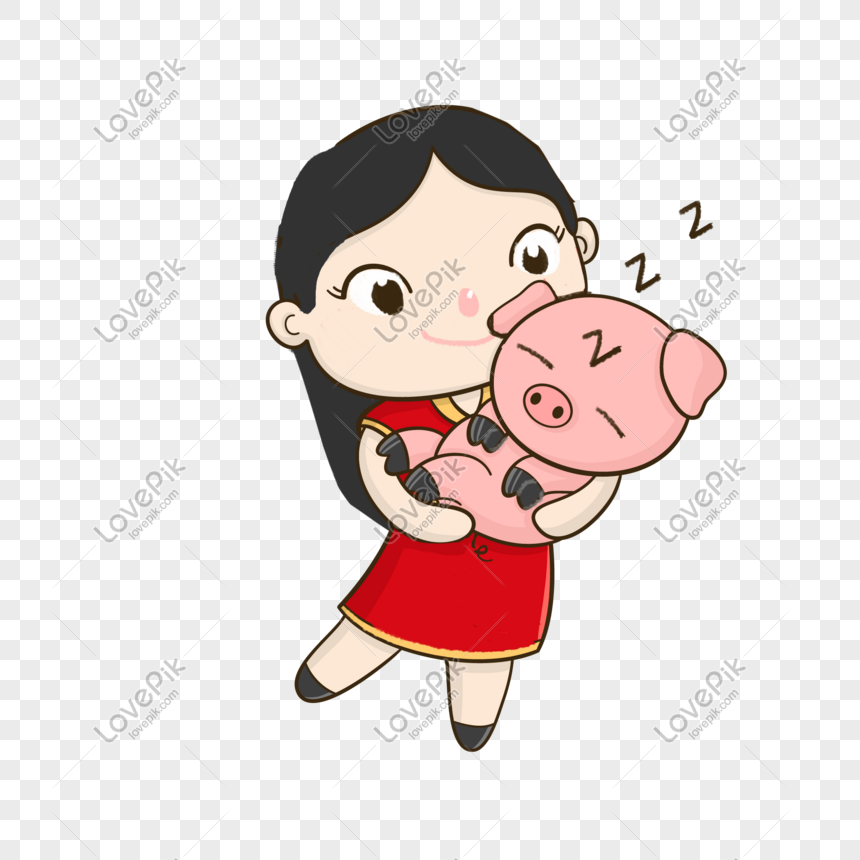 Girl Holding Pig In New Year PNG Transparent And Clipart Image For Free ...