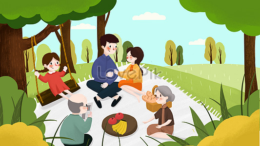 Jarní rodinná jarní prohlídka jarní piknik ilustrace mužské jpg