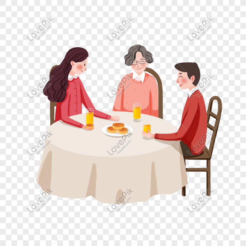 Hand Drawn Reunion Dinner Illustration PNG White Transparent And ...