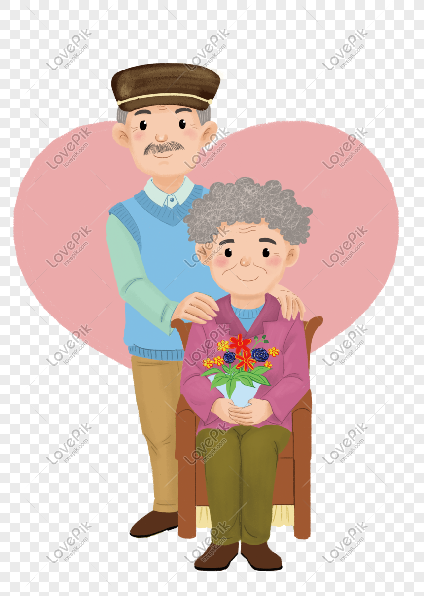 Ilustrasi Valentine Tua Digambar Tangan Orang Tua Png Grafik
