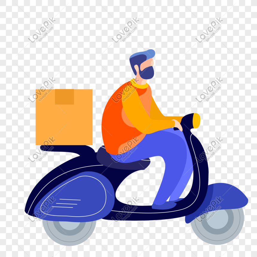 Download Courier Cartoon Riding On Electric Motorcycle Delivery Png Image Psd File Free Download Lovepik 611641915