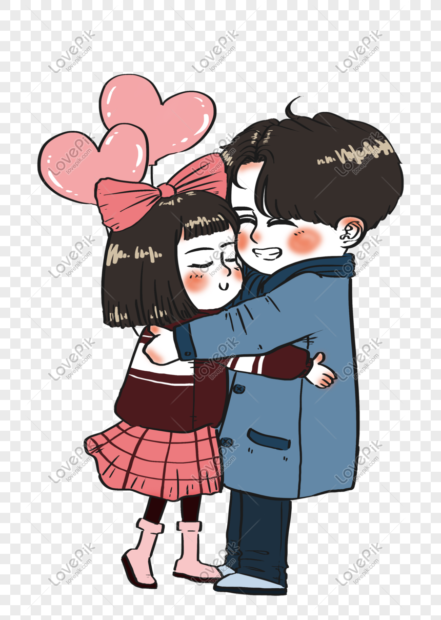 Valentines Day Couple Sweet Hug Pink Romantic Balloon Cartoon C ...