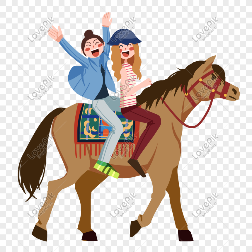 Chinese New Year Trip Horse Riding Illustration, Happy girl, riding girl, cartoon illustration png white transparent