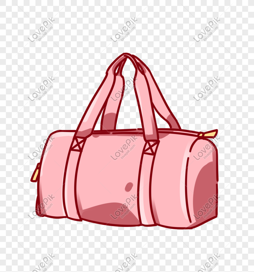 Hand drawn pink travel bag illustration, Bag, pink bag, luggage bag png transparent image