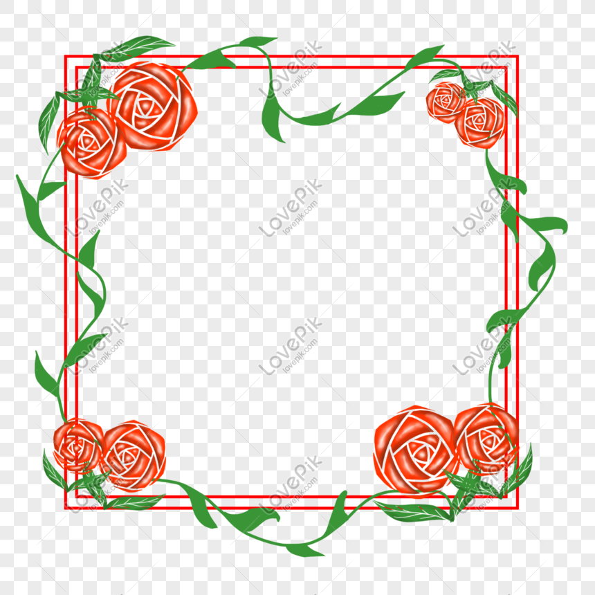 Valentines Day Red Roses Three Dimensional Decorative Border PNG ...