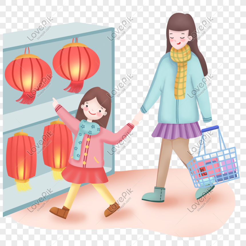 Hand Painted Parent Child Chinese New Year Cartoon Scene Png Image Psd File Free Download Lovepik
