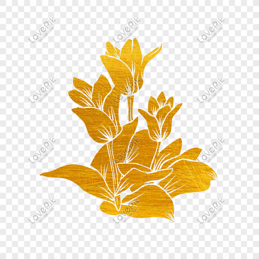 Flores E Plantas Douradas De Corte De Papel Florescem PNG Imagens Gratuitas  Para Download - Lovepik