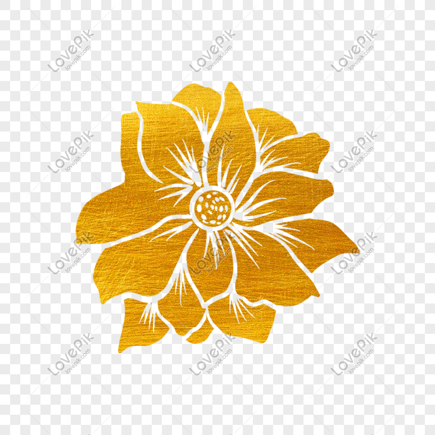 Bunga Emas Dan Bunga Persik Yang Dipotong Kertas Png Grafik Gambar