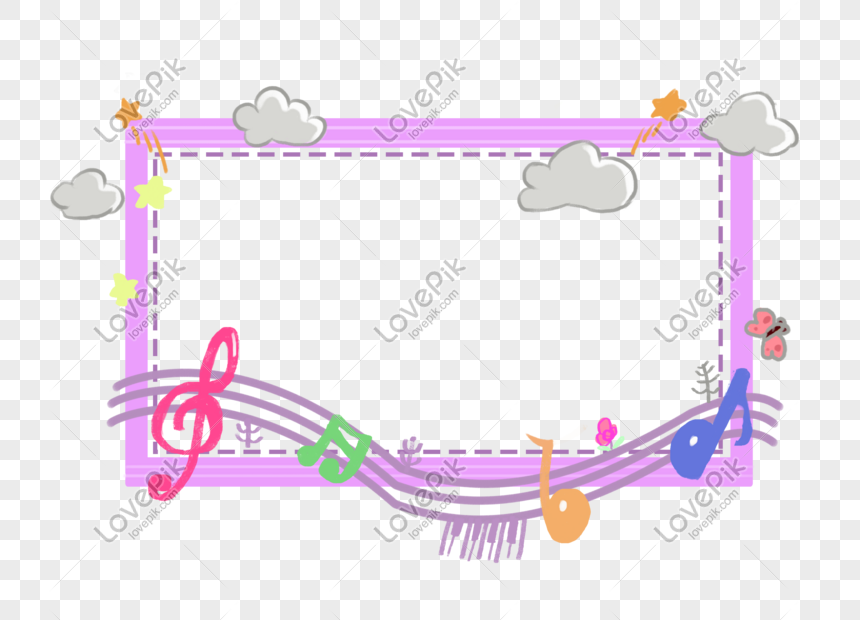 Hand drawn musical notes cute border, Pink border, pink notes, beautiful border free png