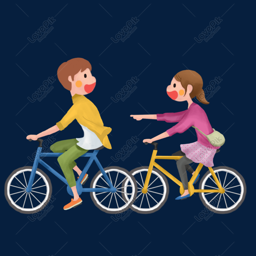 Cycling travel couple cartoon hand-painted material free downloa, Couple, outing, play png image