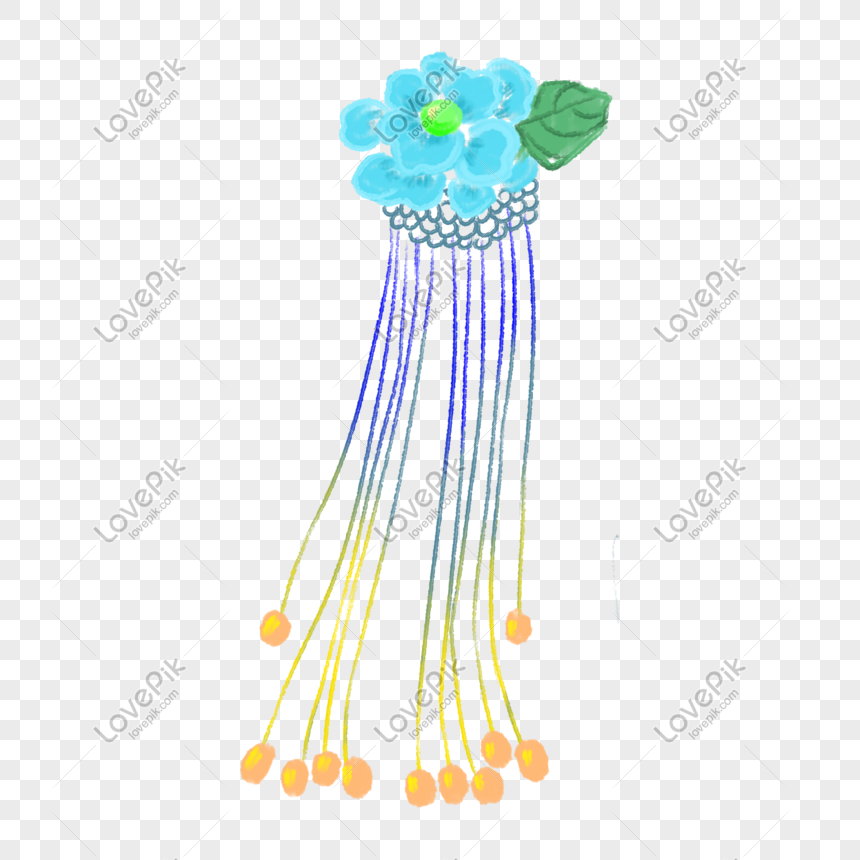 Hand Drawn Flower Hair Ornament Illustration, Blue Flowers, Golden Pendant,  Cartoon Illustration Free PNG And Clipart Image For Free Download - Lovepik