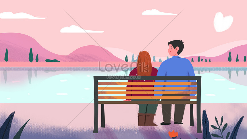 バレンタインイラストのベンチの上に座ってイメージ 図 Id Prf画像フォーマットjpg Jp Lovepik Com