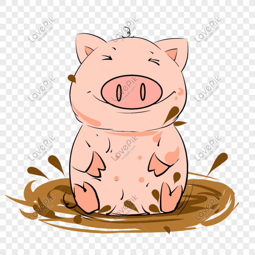 Sitting Pig Illustration In A Mud Pit Png Image Picture Free Download Lovepik Com