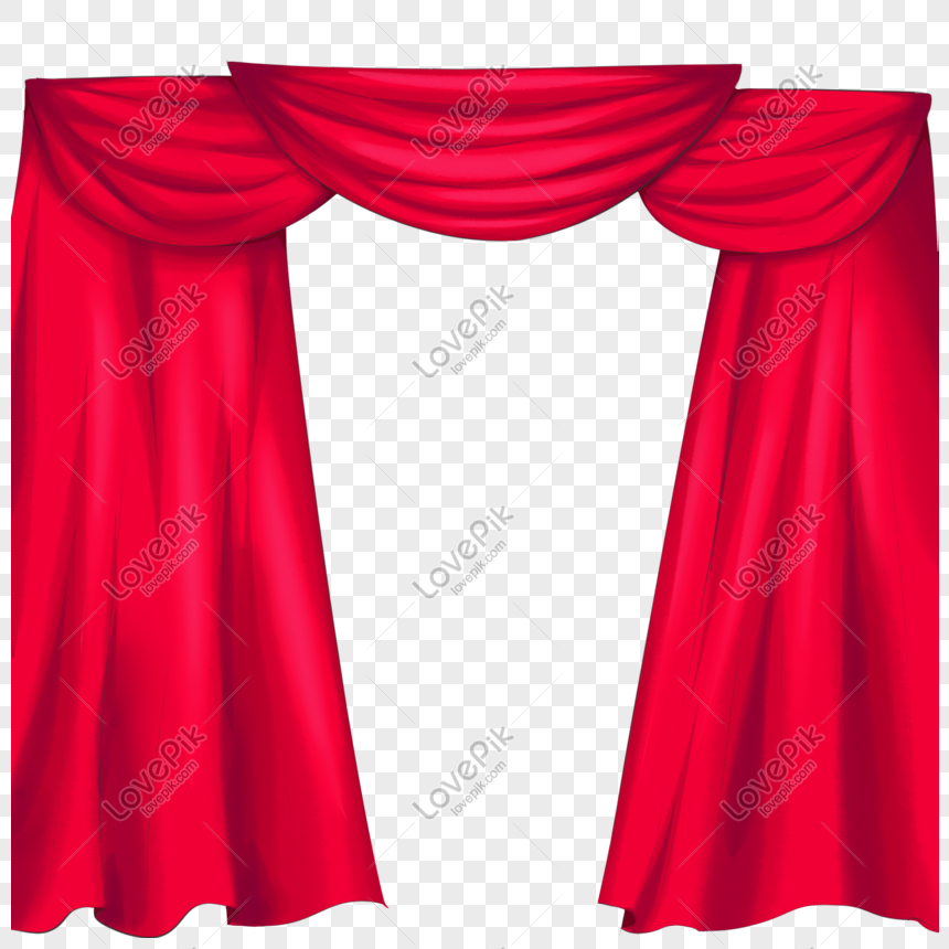 Hand Drawn Red Curtain Illustration, Hand-painted Curtain, Red Curtain ...