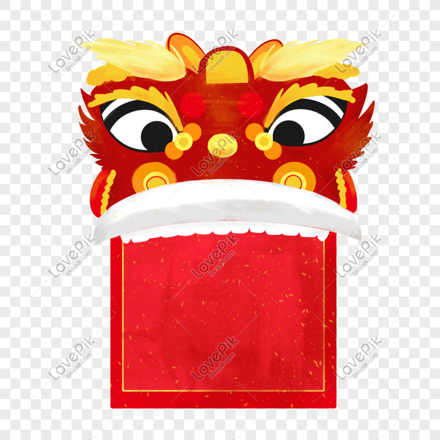 Hand drawn bon festival lion illustration, Red lion head, big glasses, cartoon illustration png image