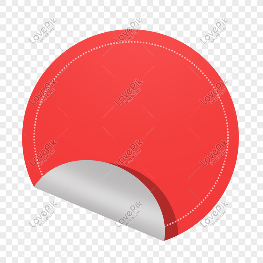 Red round folded sticker label, Round stickers, stickers, red png white transparent