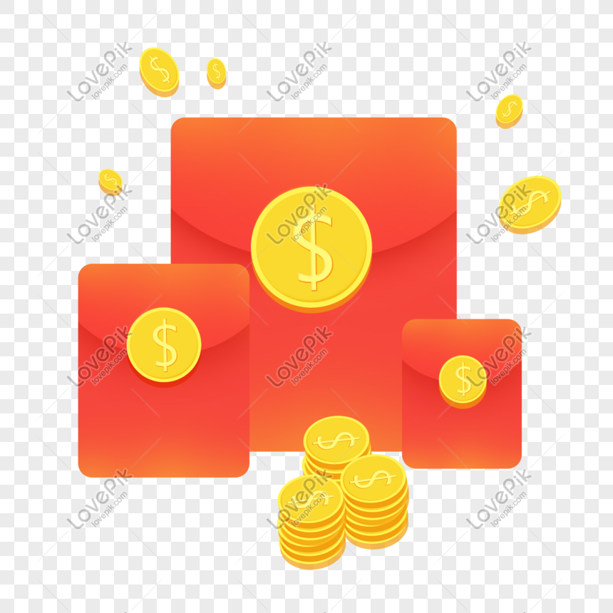 New Year Red Envelope Festive Gold Coin Red Cartoon Vector Commercial  Elements PNG Images