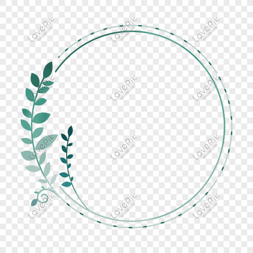 Green small fresh minimalistic round leaves gradient border, Green border, leaf border, gradient border png image free download