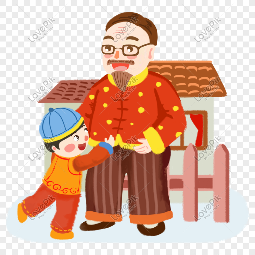 New Year Reunion Grandfather Grandchildren Hand Painted Cartoon PNG  Transparent Background And Clipart Image For Free Download - Lovepik |  611705560