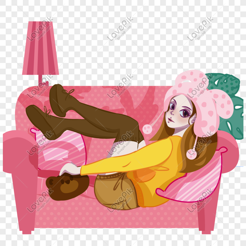 Sofa Cute Girl PNG Images With Transparent Background