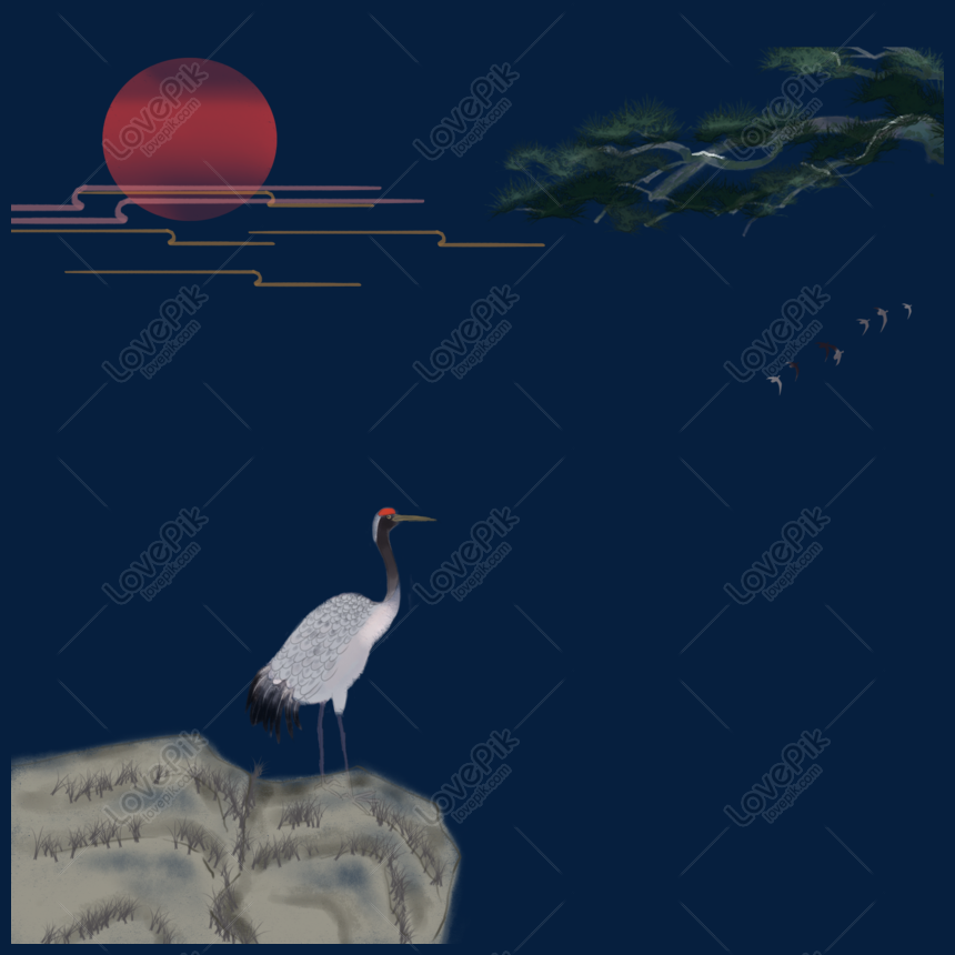 Cartoon Hand Drawn Chinese Style Crane PNG Image Free Download And ...