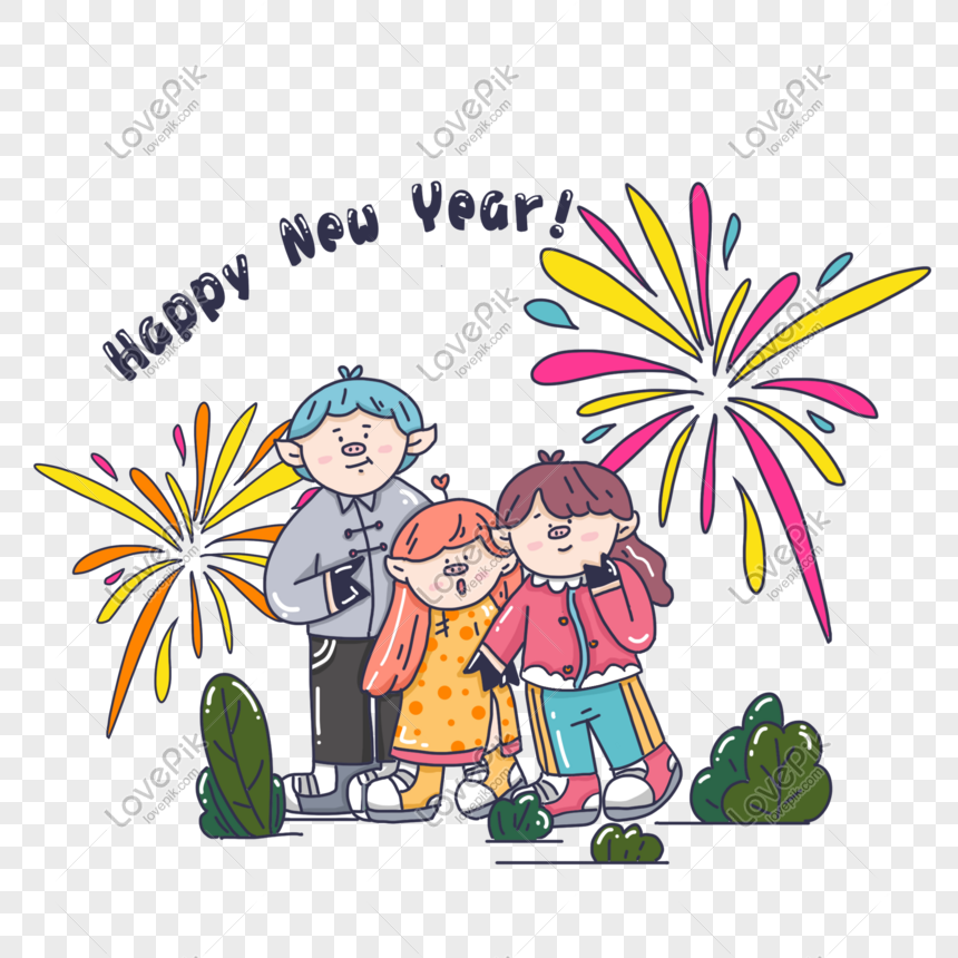 Dibujos Animados Feliz Año Nuevo Retrato De Familia PNG Imágenes Gratis -  Lovepik