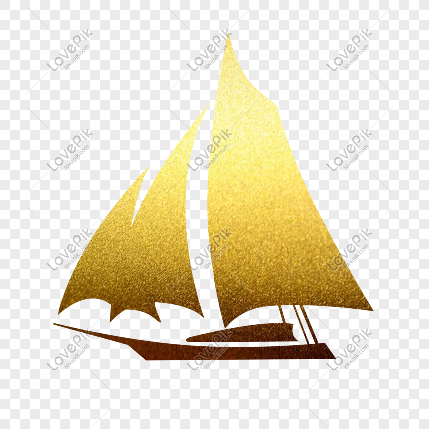 Hot golden cartoon sailboat icon, Sailing, cartoon, hot gold png transparent image