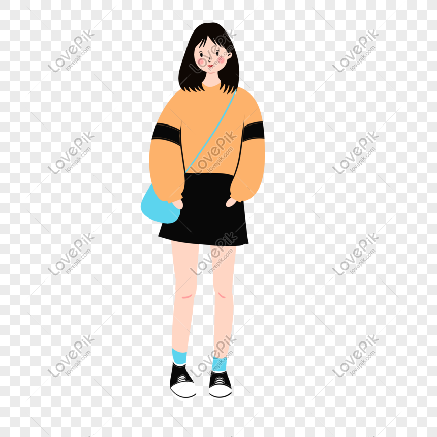 Hand Drawn Cartoon Vector Flat Simple 38 Girls Day Cute Casual PNG ...