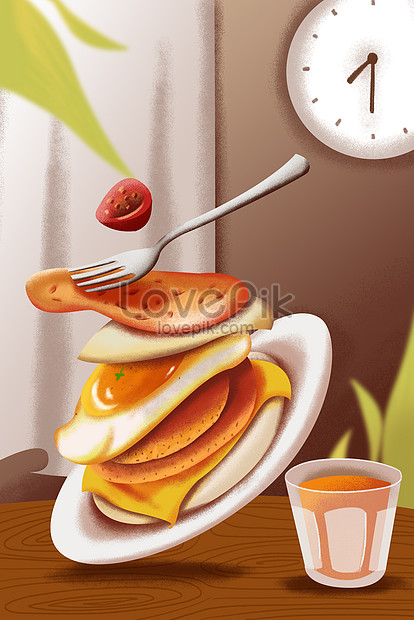  Buenos Días Desayuno Dibujado A Mano Ilustración