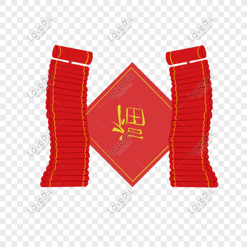 Chinese New Year Blessing Character Firecracker Drawing PNG Images