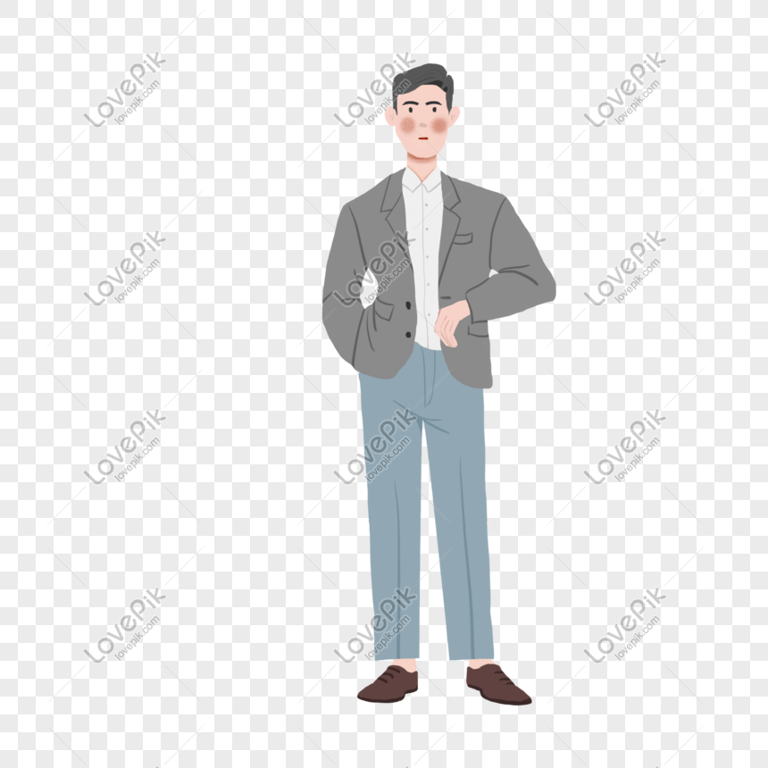 Minimalistic Hand Drawn Boy Illustration In A Suit Free Element PNG ...