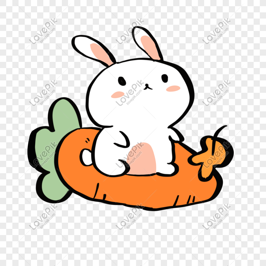 Hand Painted Leaves White Rabbit Carrot Cute Simple PNG ...