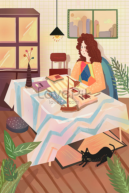 冬の休日のライフスタイルの女の子読書オフィス漫画フラットイラストイメージ 図 Id Prf画像フォーマットjpg Jp Lovepik Com
