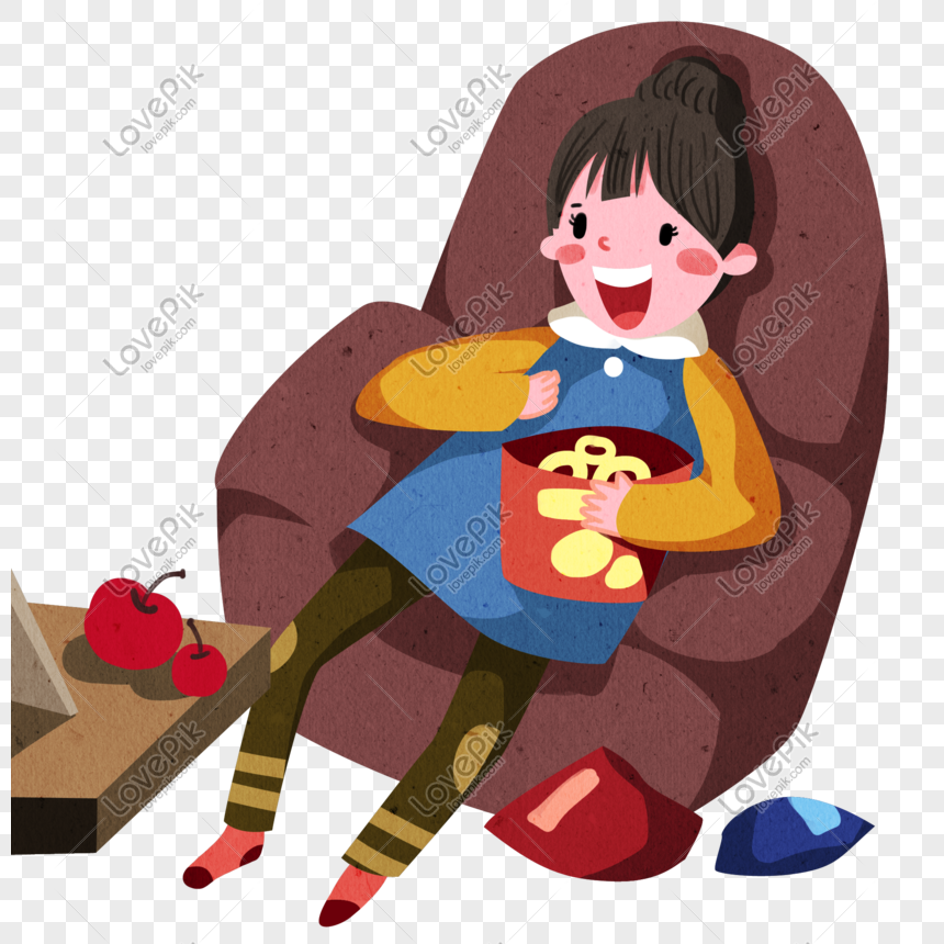 Girl Eating Snacks In House PNG Image And Clipart Image For Free Download -  Lovepik | 611711948