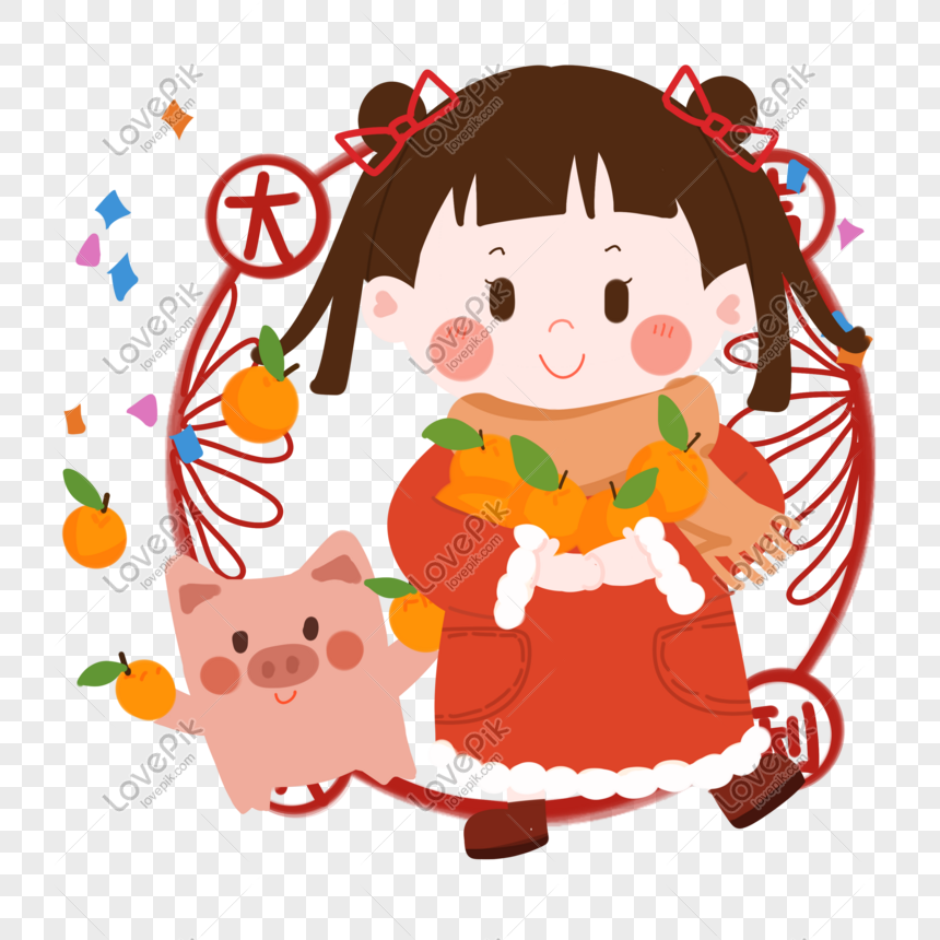 New Years Cute Girl Holding The Year Of The Orange Hechun Png M PNG Hd ...