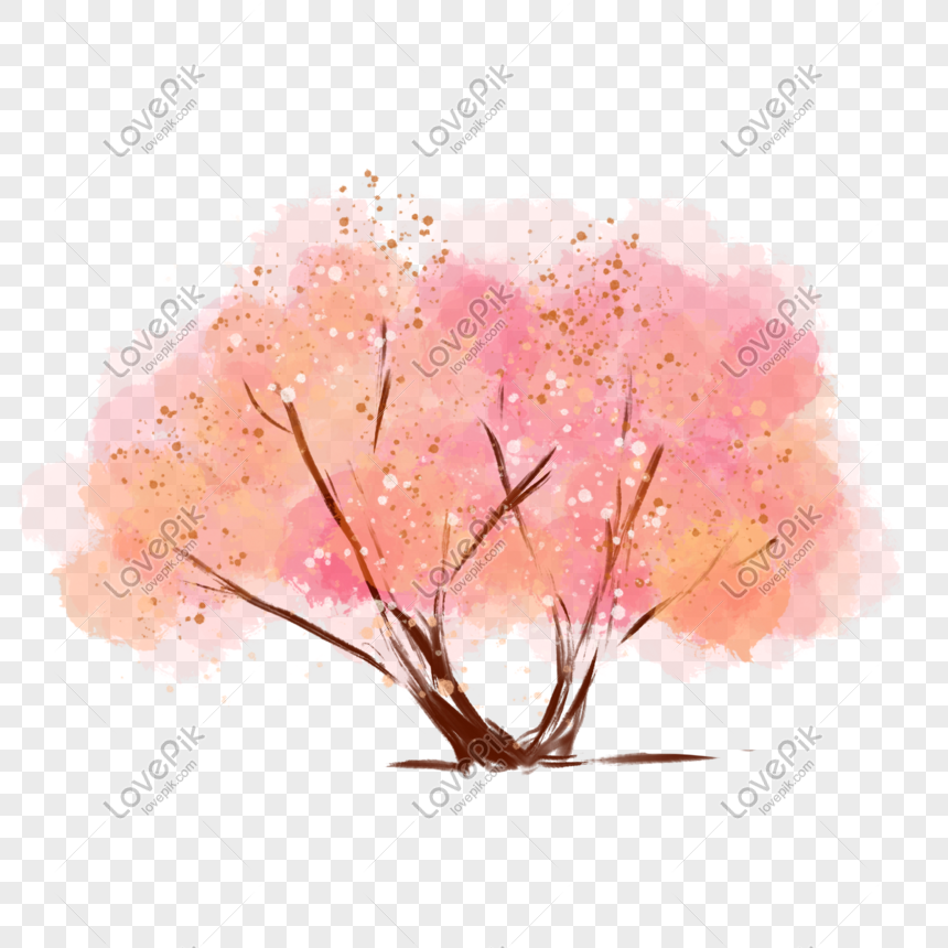 Ilustrasi Segar Kecil Angin Pokok Cat Air Lukisan Pokok Bunga
