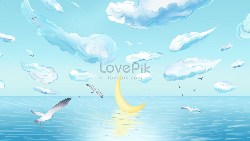月の空と雲海の癒しの夢のイラストイメージ 図 Id Prf画像フォーマットjpg Jp Lovepik Com