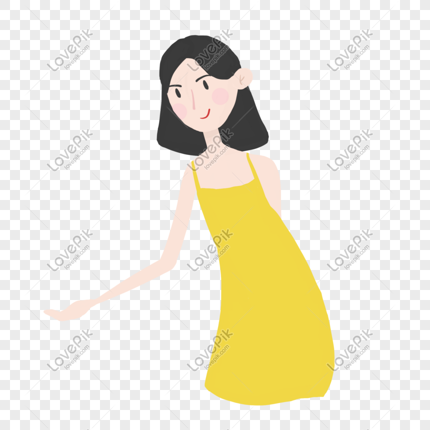 Minimalistic Hand Drawn Girl Illustration Poster In Yellow Dress PNG Hd ...