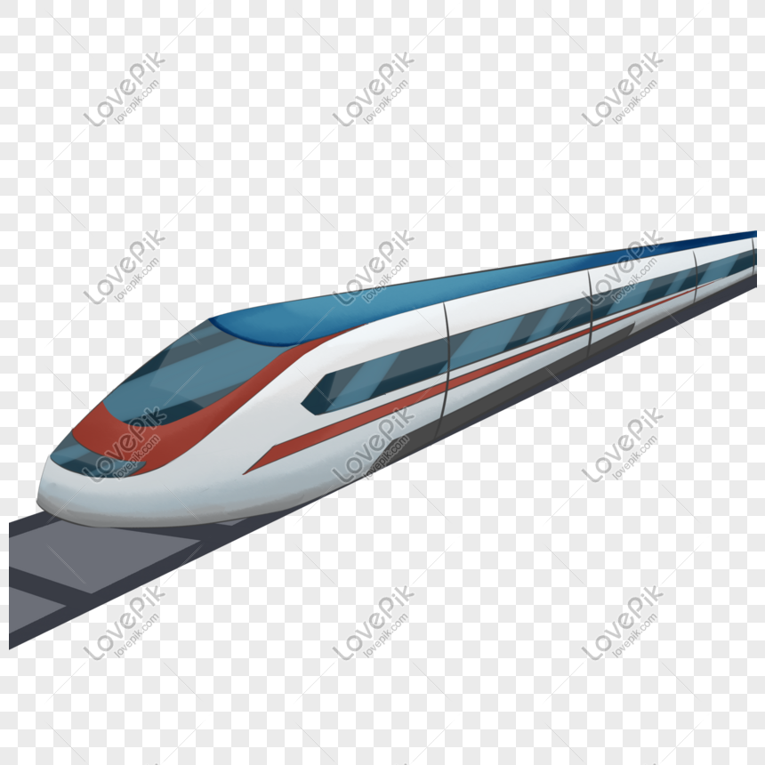 Cartoon Blue High Iron Illustration, Blue High-speed Rail, Hand-painted ...