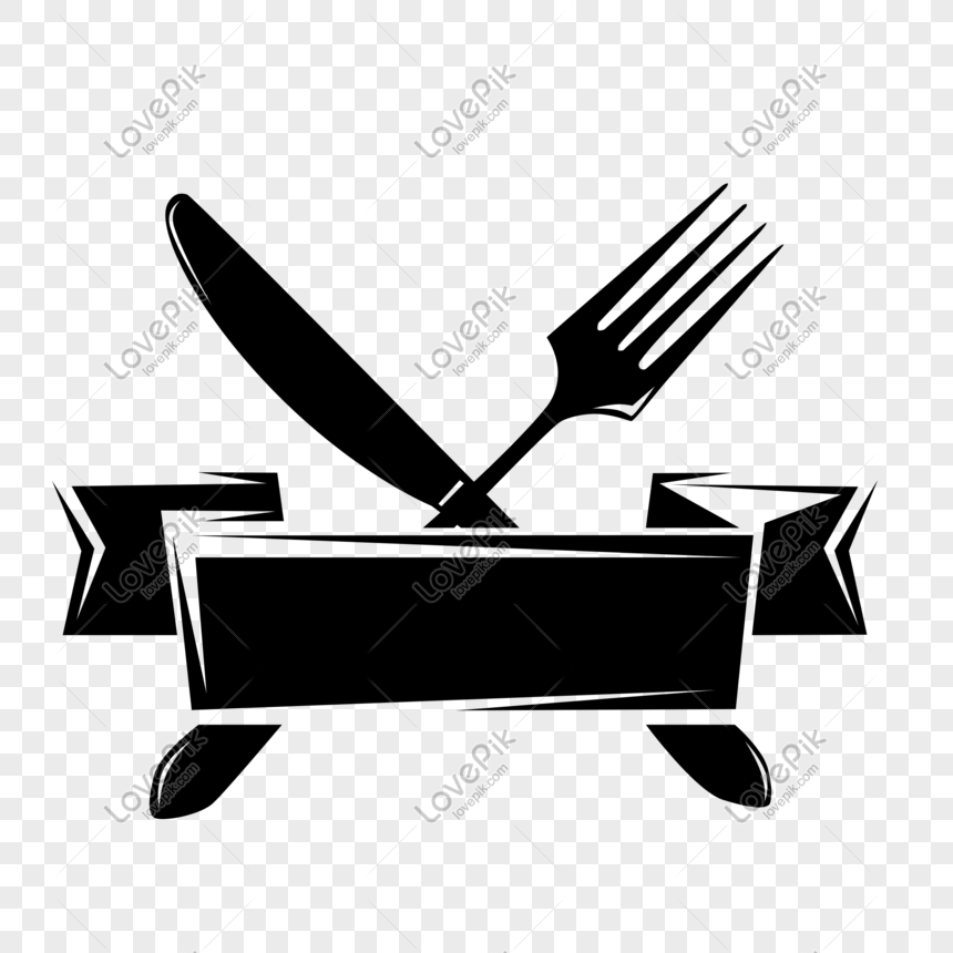 Vector knife, fork, ribbon, restaurant 