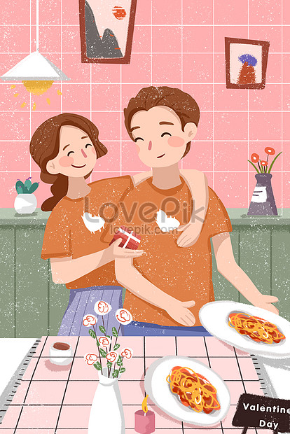 Valentines day good morning food couple romantic dating cartoon  illustration image_picture free download 