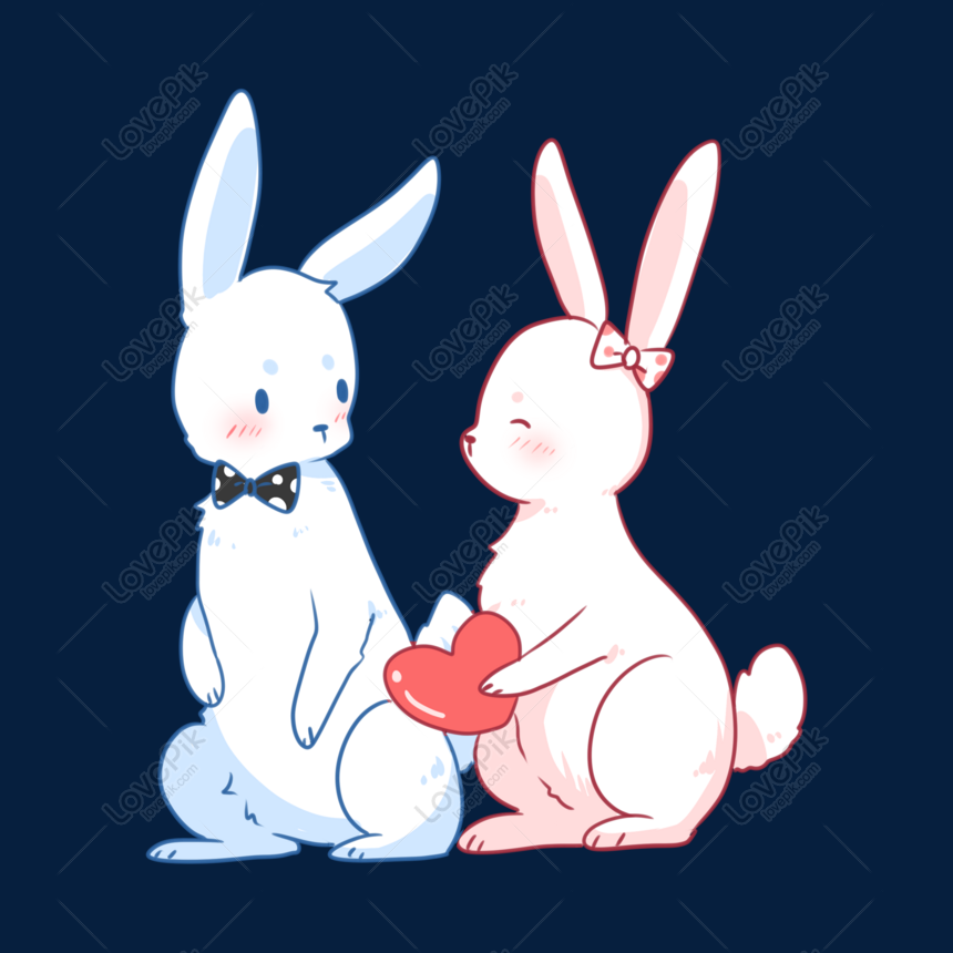 Photo De Saint Valentin Dessin Anime Mignon Couple De Lapins Blancs P Numero De L Image Format D Image Psd Fr Lovepik Com