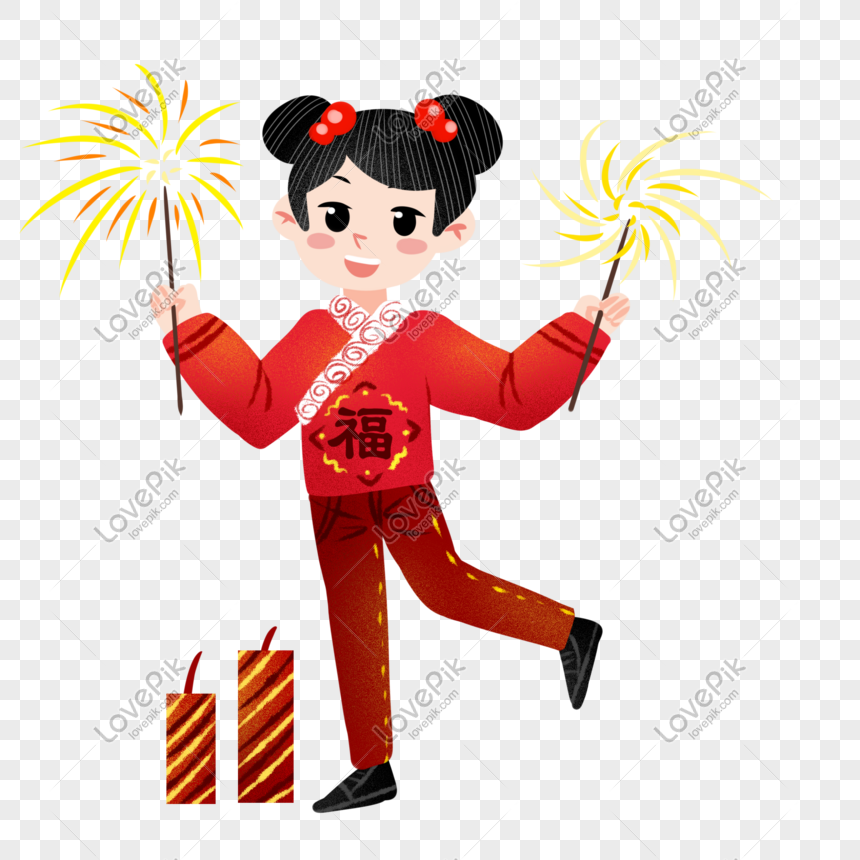 Girl Setting Firecrackers For The New Year PNG Image Free Download And ...