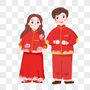 Chinese Wedding Couple Hand Drawn Illustration PNG Image And Clipart ...